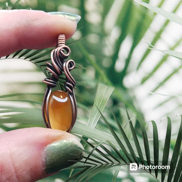 Handmade Wire Wrap Mexican Fire Opal Pendant - Picture 7 of 7